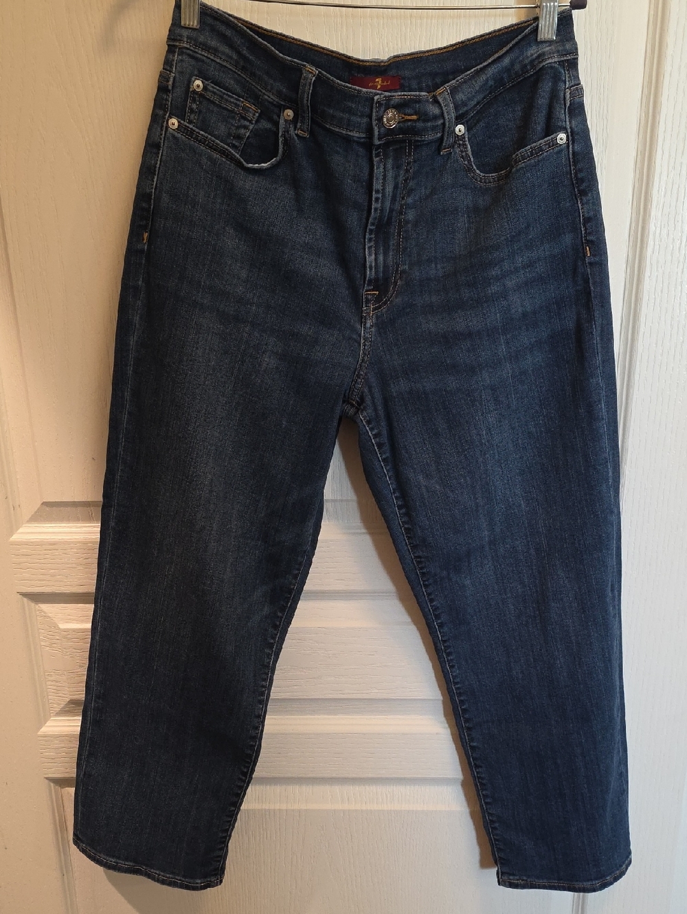 7 For All...Dark Blue Denim Jeans - Classic Straight Crop